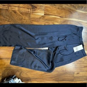 Zara high waist navy silk wide leg ankle pant